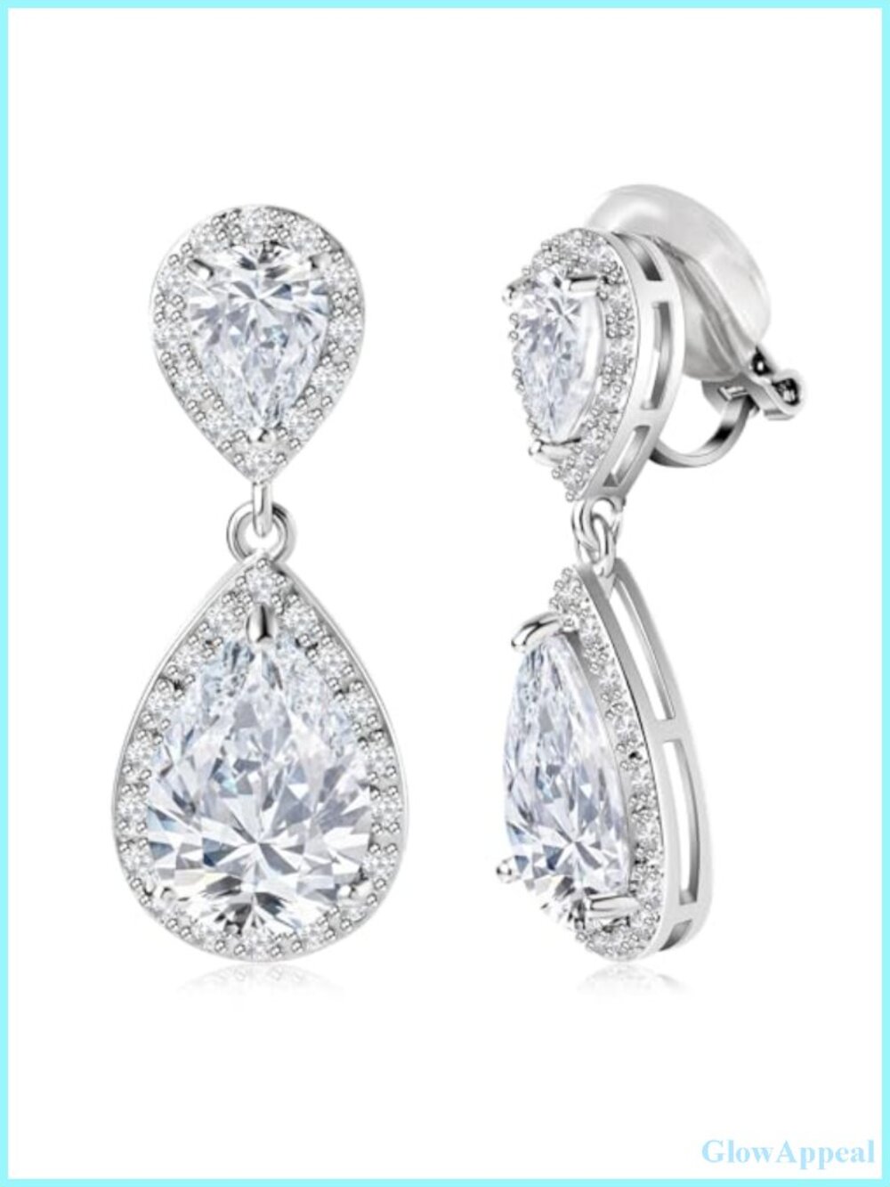 Clip On Drop Earrings for Women Wedding Bridal CZ Silver Dangle No Piercing